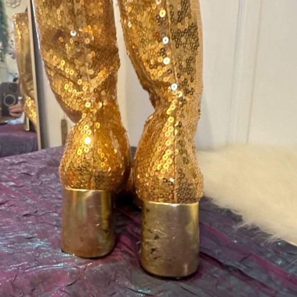 Gold Sequin Costume GoGo Cosplay Party Boots Women’s Sz 9 - Picture 5 of 7
